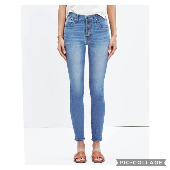 Madewell 9” Sky High Skinny Jeans Cropped Buttonfly Black Sz 24 - Picture 7 of 8